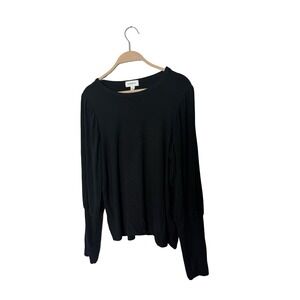 EVEREVE Ribbed Stretch Knit Top Size L Black Balloon Sleeve Rayon Blend Classic